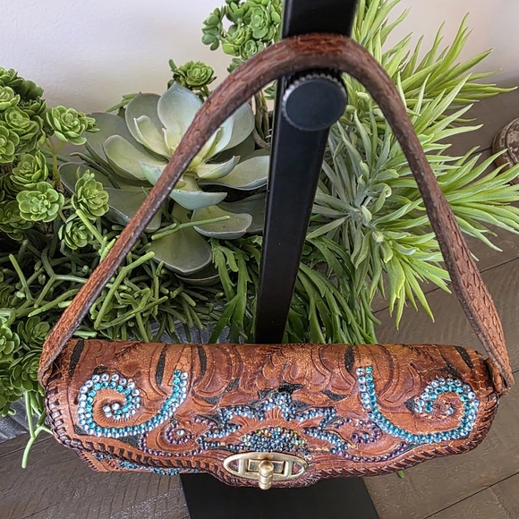 Rare Roth And Madge Handtooled Leather Swarovski Crystal Bag- Collectable OOAK - Picture 10 of 15